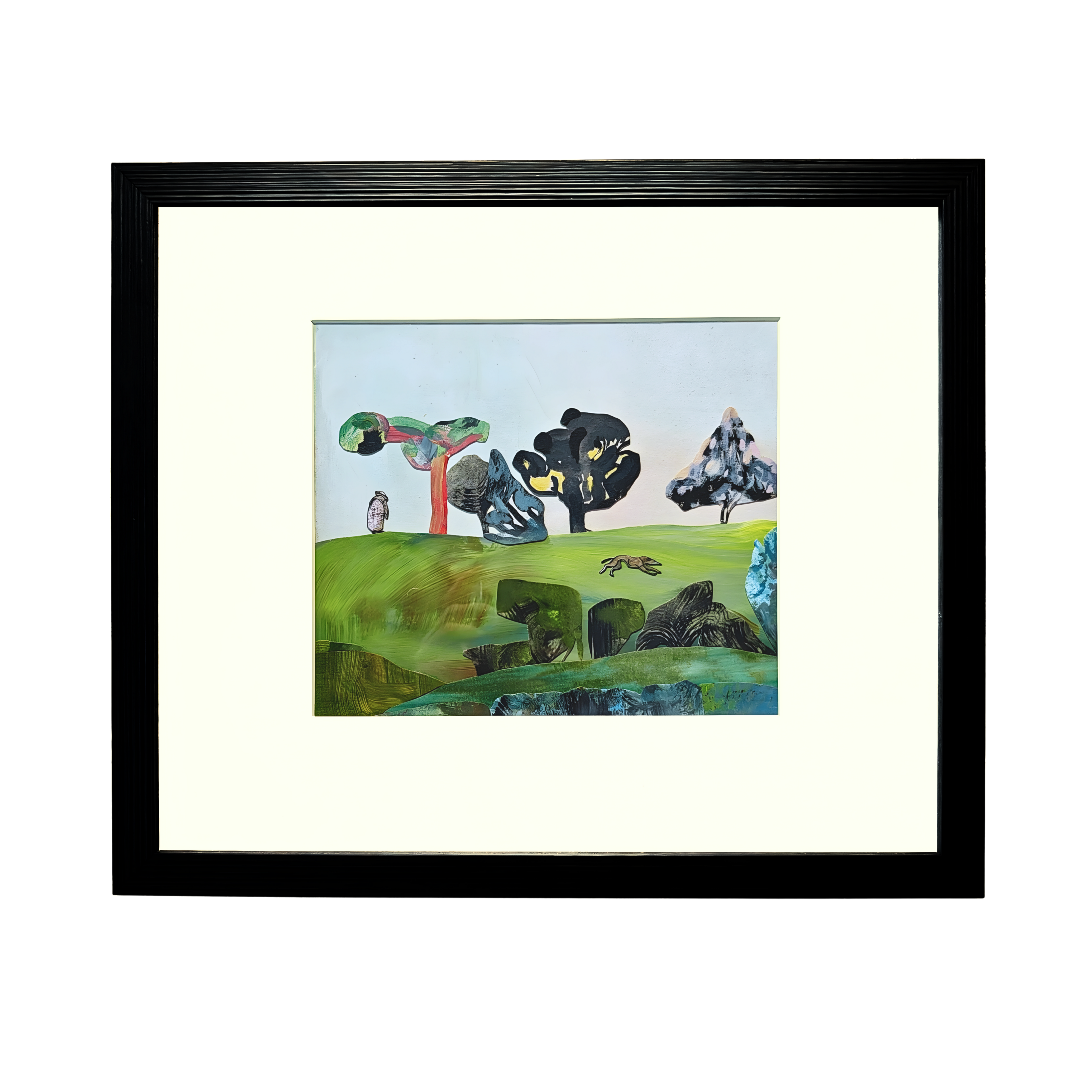 Väsynyt nainen ja vinttikoira (Framed Original Collage)